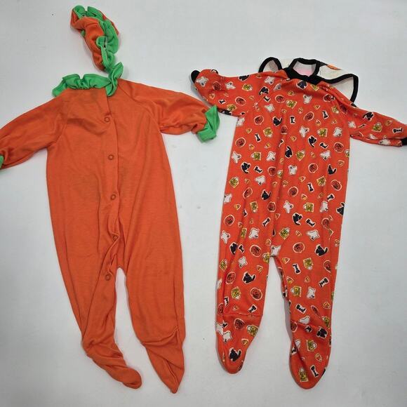 2 Vintage Playskool Baby SZ M 3-6M Pumpkin Halloween Scarecrow Jumpsuit Sleepers - Picture 6 of 6